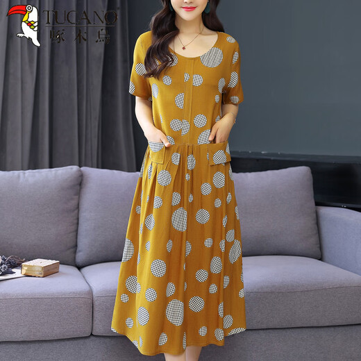 Der neue Sommer-Seidenkleid von Woodpecker, große sammelige, lose Baumwollkleid für Frauen, mittlere und ältere Frauenkleidung, Blumenstil, Bauch, M Mom, 9922 Modell Nr. 28 2xl (Empfohlen 120 Jin [Jin gleich 0,5 kg] -135 Jin [Jin gleich 0,5 kg]))