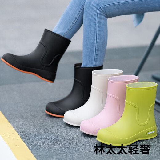 GPHF日本日式水鞋女款时尚外穿雨靴中筒雨鞋防水防滑厨房工作胶鞋水靴 果绿色 (标准码) 37