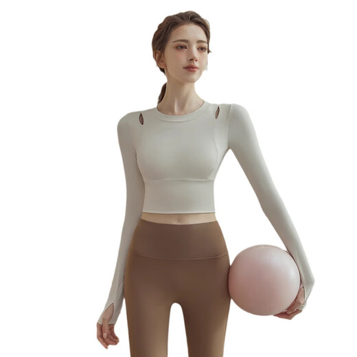 Jincheng yoga clothing suit for women spring and autumn 2025 new training Pilates fitness long-sleeved sports running top tights apricot long-sleeved + coffee yoga pants 33020 M 95-110Jin Jin equals 0.5 kg