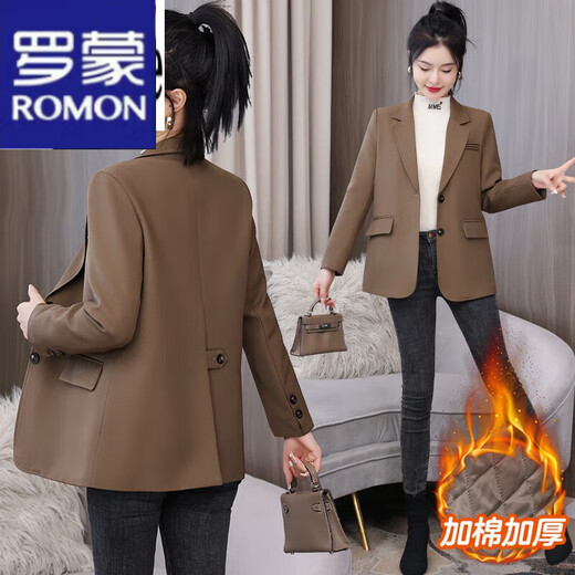 ROMON Casual Suit Jacket Women's 2023 Autumn and Winter New Loose British Style Short Padded Thickened Professional Suit Top Black M