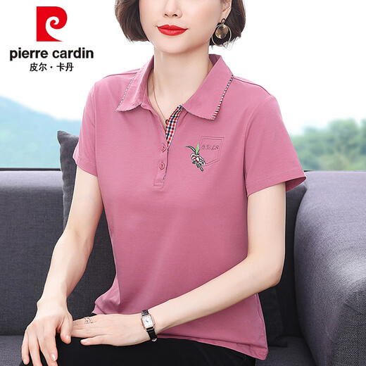 Pier Cardin Mutter reines Baumwoll-Kurzärärt-T-Shirt für Frauen 2025 Sommer neuer Stil mittleren Alters mittleren Alters und älterer Revers.