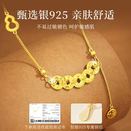 GLTEN Five Emperors Money Silver Necklace for Women 2025 New Pendant Birthday Gift Clavicle Chain Confession Commemoration for Girlfriend and Wife Crushed Ice Five Emperors Money Necklace + Certificate