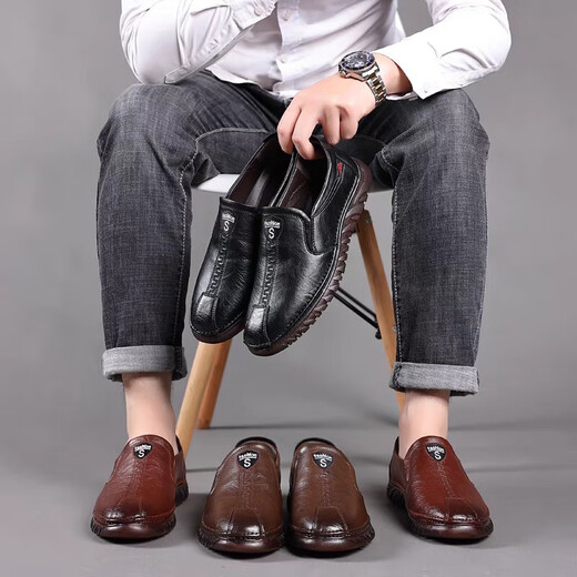 Red Dragonfly (RED DRAGONFLY) official website, Fang Ship Store Flag Official website, leather shoes, men's 2024 new men's shoes, autumn and winter breathable business casual shoes, soft cowhide cow 6198 new khaki rubber sole 38