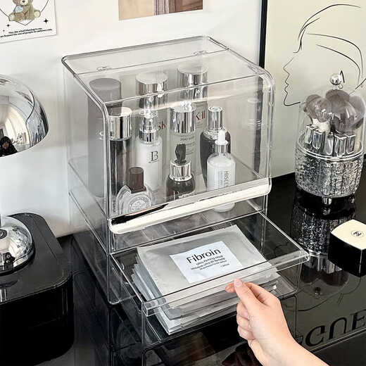 Cosmetics storage box desktop large-capacity skin care product dust-proof storage rack dressing table transparent drawer lipstick transparent gray large-capacity storage box + lipstick rack + storage 7