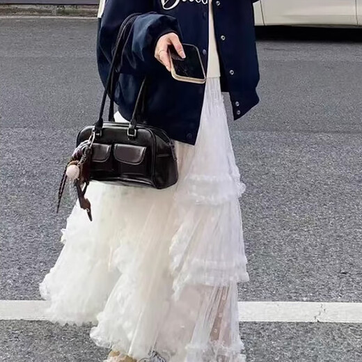 Ershanji Lace Skirt Cake Skirt Women's Spring and Autumn A-line Mesh Skirt Sweet Puff Skirt Fungus Trim Mid-Length Skirt Little White Skirt White L (111-125Jin Jin equals 0.5kg)