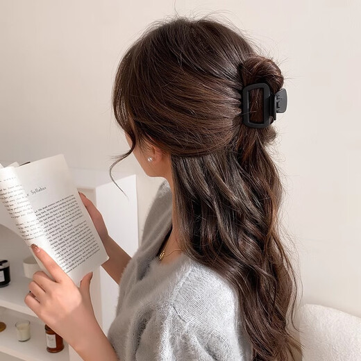 Hesiyu Korea's extremely simple square hairpin hair accessories shark clip for the back of the head with small hair volume small small clip for women's broken hair clip square small clip - black