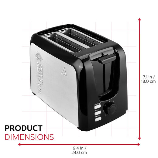Holstein Housewares 2-Slice Toaster with 7 Browning Control Settings, Black - Perfect for toasting bread, bagels and waffles