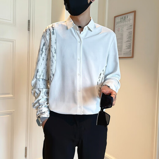 Rongxitu White Shirt à manches longues à manches tendance Sense de conception de conception belle chemise A698 Black L