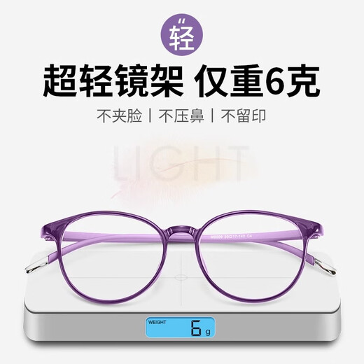 FENCHI reading glasses for women, middle-aged and elderly people, anti-blue light young and fashionable ultra-light high-definition old-fashioned glasses purple-red-300 degrees
