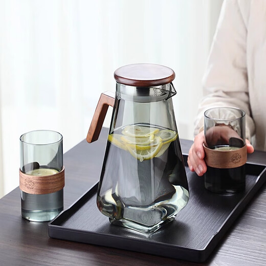 Xuanye glass set household high temperature resistant tea cup tea set cold water cold kettle set with tray drinking water hospitality cup set water cup + cold kettle + cup holder + tray