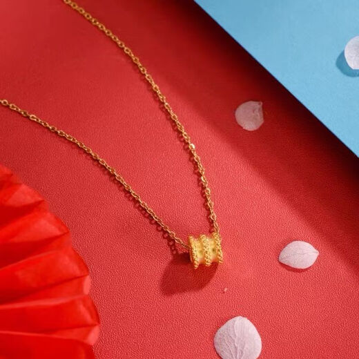 Wanmu Gold Small Waist 9999 Gold Necklace Pendant Transfer Simple Plain Gold Gold-plated Clavicle Chain Valentine's Day Gift to Girlfriend Small Waist Pendant + 18K Gold Necklace 2.58g