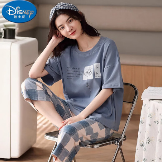 Disney's new pajamas for 2025 for women's summer cotton short-sleeved two-piece summer striped home clothes, free YZT9859 with M women's style, recommended 80-Jin [Jin equals 0.5 kg]