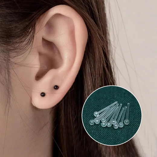 Meipai resin ear sticks for women, suitable for new ear piercings, invisible anti-blocking plastic ear needles, student earrings, transparent ear sticks SN60, affordable ear stick set A, with six-grid box