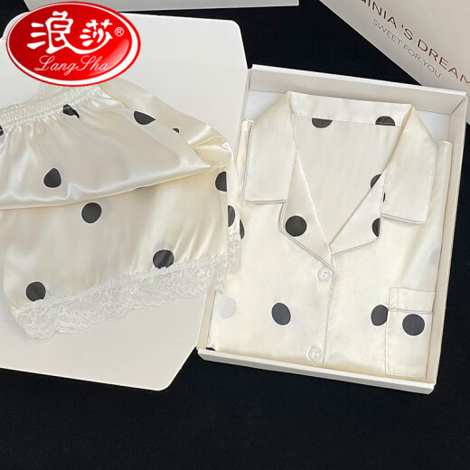 浪莎（LangSha）睡衣女夏天冰丝绸凉感短袖短裤套装甜美波点夏季春秋款女士家居服 #YX-3937 2XL 【131-145】斤