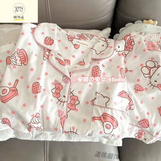 曦牧遥三丽鸥helloKitty睡衣女夏季三件套装2025新款短袖春秋薄款家居服 KK-14101短袖短裤长裤三件套 M 【建议80-100斤】