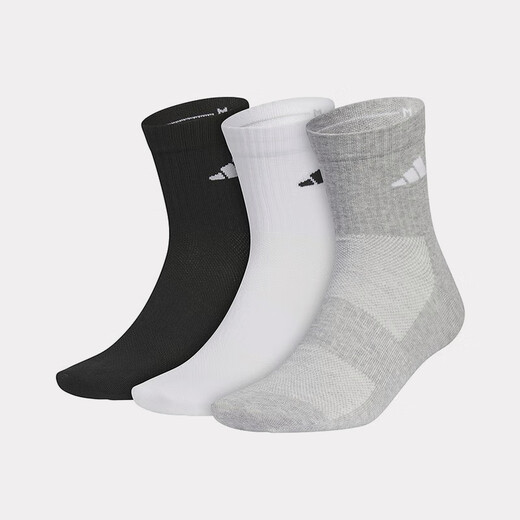 Calcetines adidas calcetines para hombres calcetines para mujeres 2025 nuevos calcetines de tubos de tubo medio calcetines deportivos deportivos cómodos absorbentes y transpirables calcetines casuales JC9272 negros, blancos y grises/tres parejas M (adecuado para tamaños 39-42)
