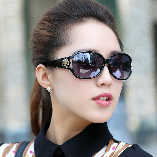 亿眸 新款女士全框防晒太阳镜女款开车墨镜防紫外线眼镜 黑色款(偏光）