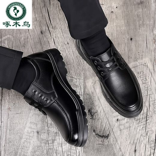 Woodpecker genuine leather casual leather shoes for men's soft bottom layer cowhide daddy's shoes black four seasons 6627 38