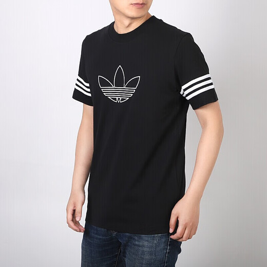阿迪达斯 （adidas）三叶草短袖T恤男士夏季运动服经典百搭舒适透气休闲圆领半袖 FM3897黑色 S