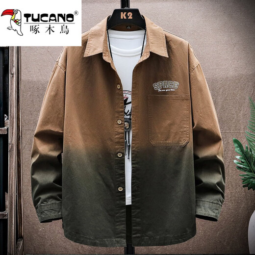 啄木鸟（TUCANO）渐变衬衫男士长袖春秋季新款潮牌免烫翻领时尚宽松休闲上衣服男装 9903白色 XL (约120~145斤可穿)