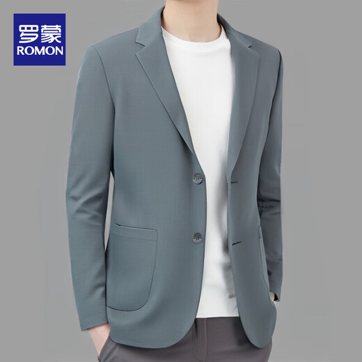 罗蒙华夫格冰丝防晒西服男夏季薄款商务休闲弹力透气无痕小西装男外套 灰色【UPF50+】 XL /180 建议140-160斤