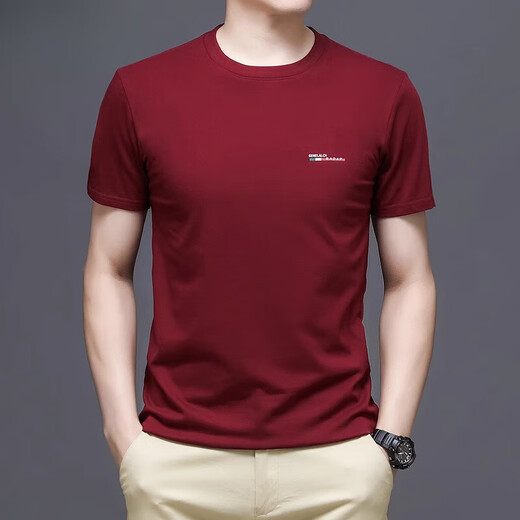 Playboy (Playboy) Herren Pure Cotton T-Shirt Herren kurzärmelig Sommer mittleren Alters und junger Männer runder Hals halbärmelig Top T-Shirt Dunkelgrün 7018 m für 100-120 Jin [Jin entspricht 0,5 kg]