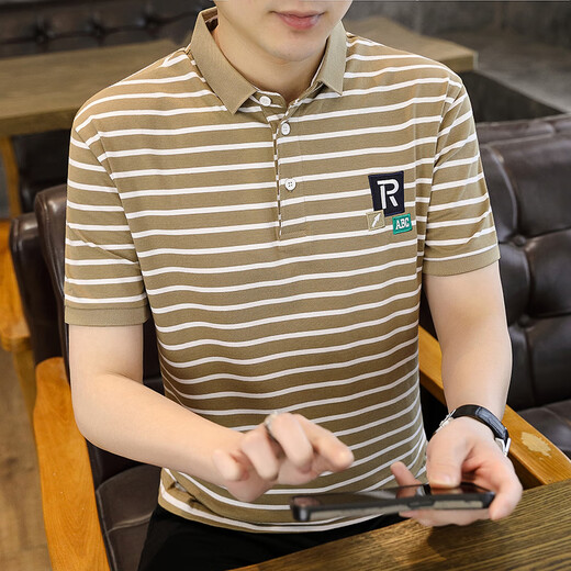 啄木鸟条纹短袖t恤男夏季韩版商务休闲翻领polo打底衫男款夏装上衣服 736绿色 M