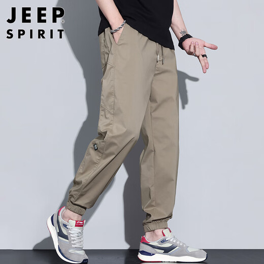 JEEP SPIRIT吉普冰丝休闲裤男夏季宽松束脚九分裤户外山系工装裤 卡其  3XL 