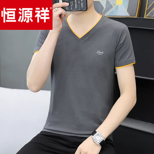 恒源祥2025新款新疆纯棉男士短袖t恤衫打底衫V领体恤半袖夏装上衣服 02组-QY691白色+M7203白色 M 【建 议：85斤至100斤】