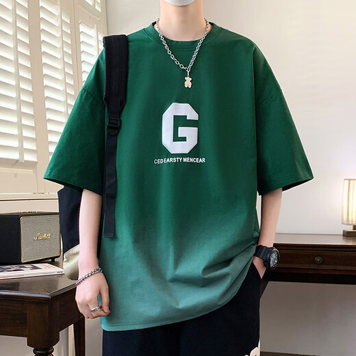 Tanz mit dem Wolf Universal Heavy Gradient Short Sleeve T-Shirt Herren Sommertrendmarke 2025 NEU NEUE HALFEVE LOSSE JUGENAGER 3523 ROTE EINZEL TOP M WIRT 90-115JIN [JIN GEWENT 0,5 kg] kann getragen werden