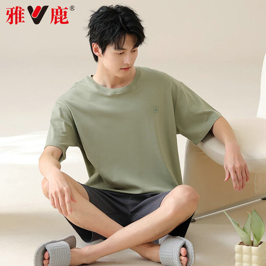 El algodón de algodón puro de pijama para hombres yalu para hombres delgados delgados de manga corta se puede usar ropa casera casual de ropa para niños de gran tamaño 42M13601 XL [Peso recomendado 120-140Jin [Jin equivale a 0.5 kg]]]