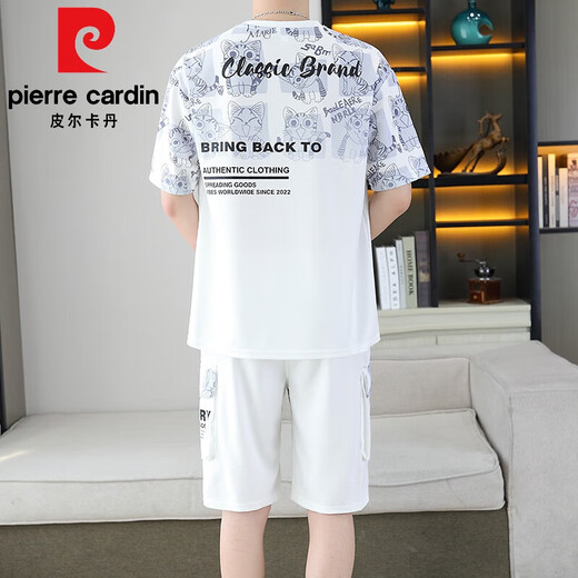 皮尔卡丹（pierre cardin）夏季新款短袖T恤套装男士百搭短裤休闲运动半截袖体恤两件套男装 6187蓝色 XL