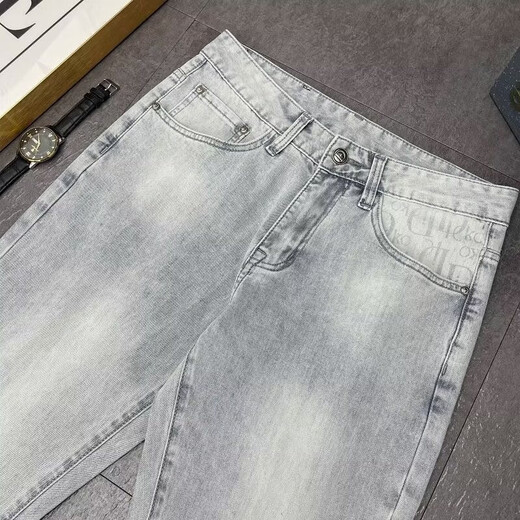 
HUALIN FASHION Spring and Summer High-end Embroidered Black Jeans Trendy Brand Slim Feet Trousers Yiniu 9906 Blue 29