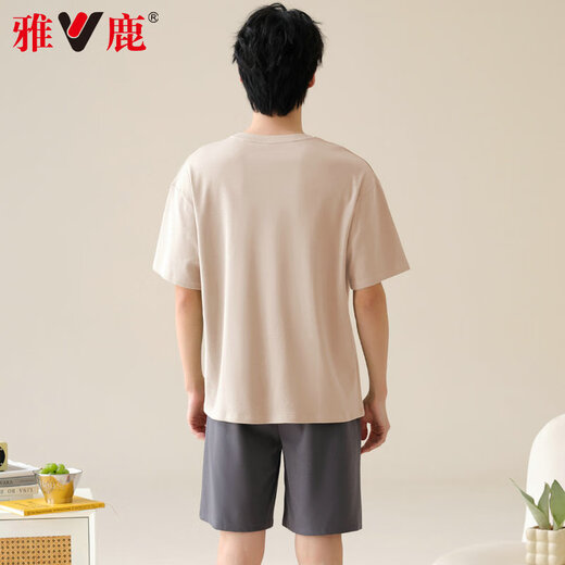 雅鹿男士睡衣男纯棉夏季薄款短袖全棉可外穿休闲大码男生家居服套装 42M13603 XL 【推荐体重120-140斤】