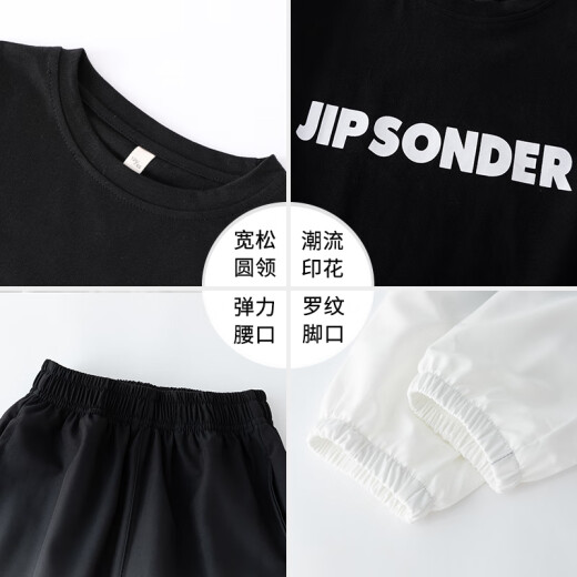 Disney Boys Suit Summer NUEVO Estilo NUEVO MEDIO Y GRANDE NIGLO REDECTO CULL ICE ICHE COLLO Camiseta de manga corta para niños transpirables 9767 Negro + 5725 Traje de gradiente [Fashionable 160 cm [Peso recomendado 85-100 Jin [Jin equivale a 0.5 kg]]