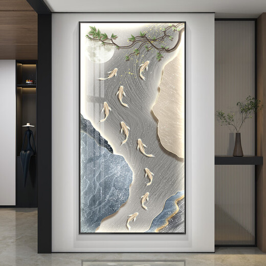MPPMCK entrance hall decoration painting with light painting drawings, vertical version of corridor hanging paintings HJ6625 golden border 80*160*1cm 1 cm