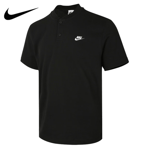 Nike (NIKE) pure cotton Henry collar polo shirt men's summer small hook breathable loose casual top men's simple T-shirt HQ5975-010/button/simple solid color L /175/92A