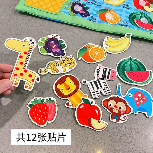 Baby reißen Bücher 0-1-2 Jahre alte Klettverbindlichkeit und Wasserwäsche Baby Frühschulbücher Kinderspielzeug 6 Monate Tier + Obst doppelseitige Pastentuchbücher