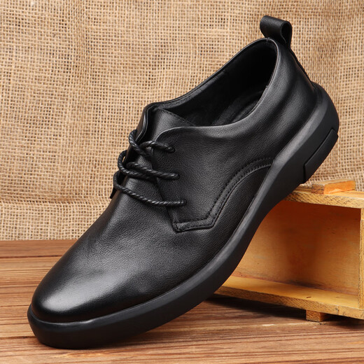 Goldlion GY men's business casual leather shoes men's spring and autumn first layer cowhide soft sole soft surface middle-aged and elderly dad's shoes real black standard leather shoe size 38