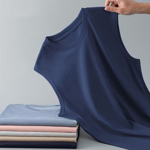 2025纯色坎肩打底衫男纯白圆领薄款无袖T恤休闲运动背心上衣 坎肩-140-雾蓝 2XL