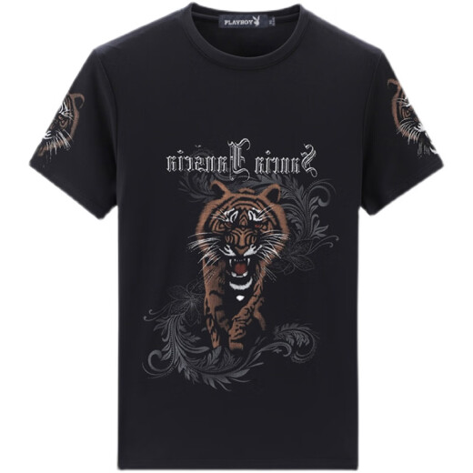 
On the Park Short Sleeve T-shirt Men's Summer Print Tiger Head Loose Ice Silk Half Sleeve Body Bar Men's Thin Ice Trendy T 829 Striped Letter Black [Short Sleeve] M 165/ Suggested 95-120b