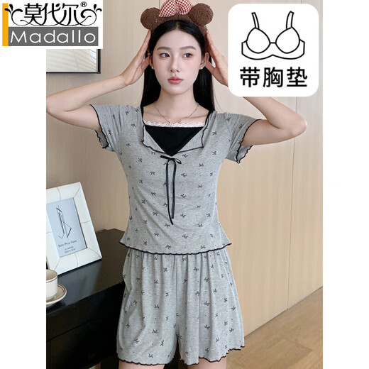 MODAL 2025 Nouveau pyjama sexy pour les femmes en manches courtes du printemps et en été, des poitrine, un ensemble de vêtements pour la maison intégré, WT844 M, modèle féminin [80-100jin [Jin est égal à 0,5 kg]]]