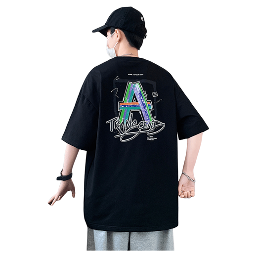 Aoji summer new short-sleeved T-shirt for boys trendy handsome loose version of teenagers W733-light blue M 80-95Jin [Jin equals 0.5 kg]
