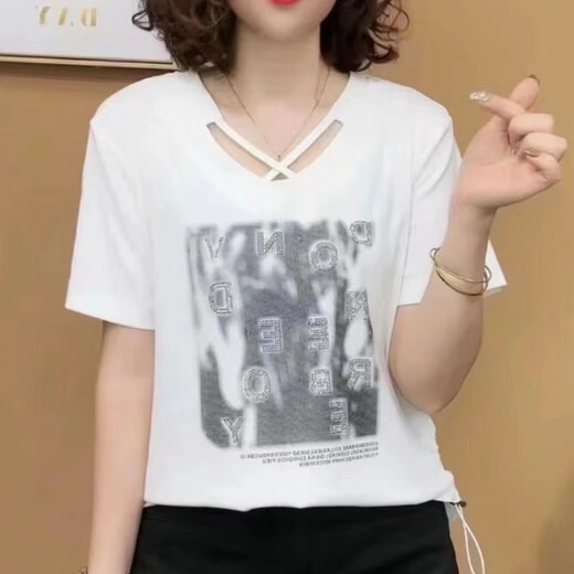 伊离姿抖音同款夏季新款时尚字母短袖洋气气质减龄显瘦上衣T恤休闲小衫 9934黑色 L 建议100-115斤