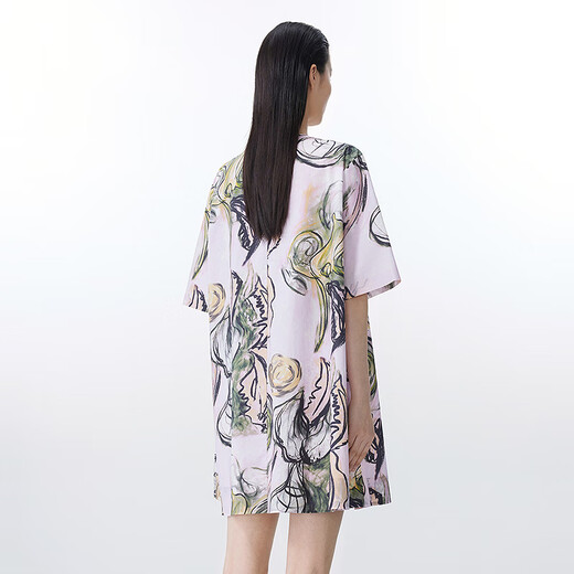 Jiangnan Buyi (JNBY) [same style in the mall] 25 summer new dress, small flower cyclamen printed mid-sleeved round neck A-shaped 5P4G15430 690/pink XS