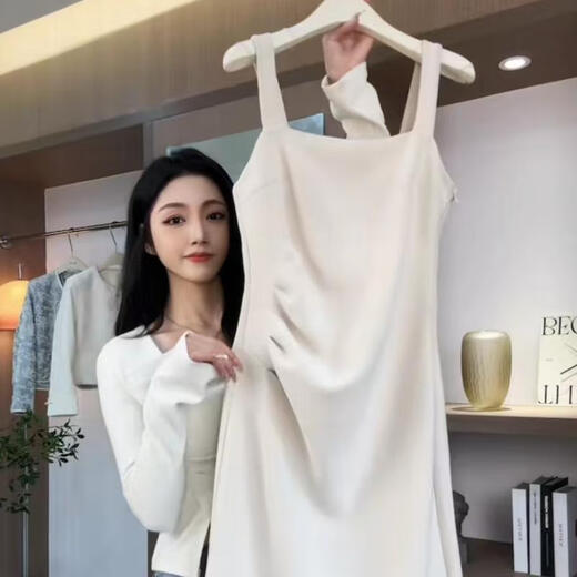 FHHUABD妮妮上新2024春装新款女装韩版磨毛衬衫外套褶皱吊带裙时尚两件套 粉色外套-9852#-版 单件 XL  118-130斤