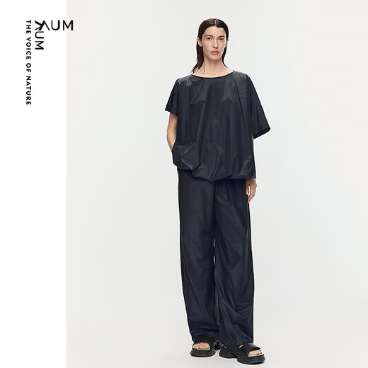 AUM (AUM) Easy Suit AUM AUM 2025 Summer New Shimmer Texture Asymmetric Sleeve Top Trousers Women Blue Top S