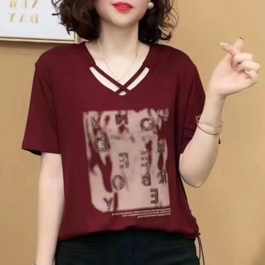 伊离姿抖音同款夏季新款时尚字母短袖洋气气质减龄显瘦上衣T恤休闲小衫 9934黑色 L 建议100-115斤
