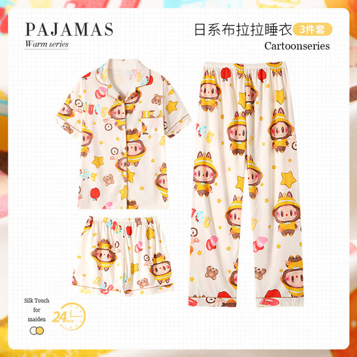 S.SOFEA奶呼呼短袖三件套少女休闲家居服 套KK14137# 175 L【建议100-115斤】