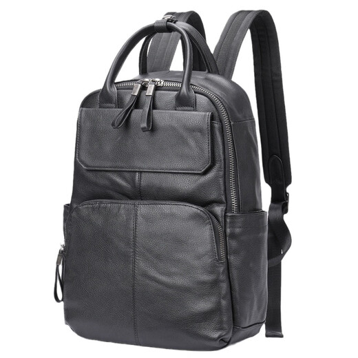 KPV Herrener echter Leder -Rucksack großer Kapazität Geschäftsreise -Computer -Rucksack neuer Stil 9196 Schwarz
